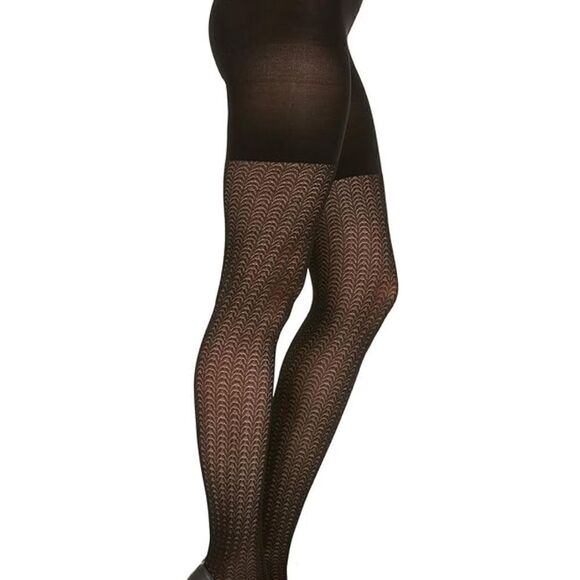 NWT ASSETS by SPANX Black Wishbone Pattern Shaping Tights Size 2 Slimming Sculpt - Picture 6 of 11